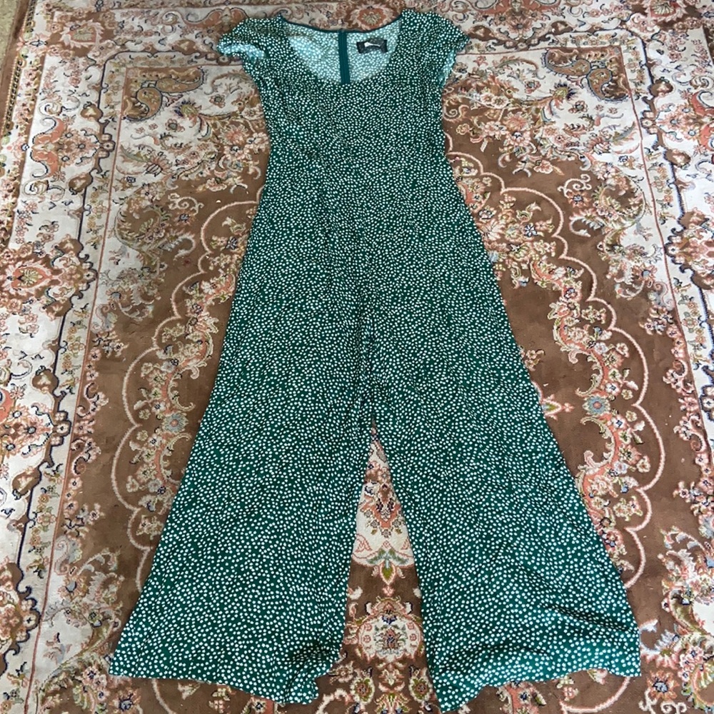 Reformation Women’s Green Daisy Floral Viscose Wide Leg Jumpsuit Sz 8